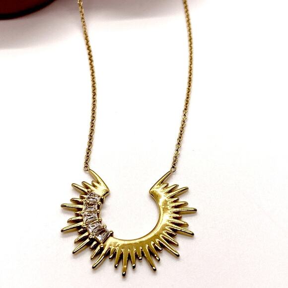 NEW Gold Sunburst & Rhinestone Layering Necklace - Picture 11 of 12
